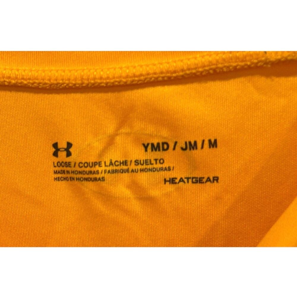 UNDER ARMOUR Cartoon Graphic Three Smiley Faces Lifting Weights Yellow T-shirt - Picture 2 of 5